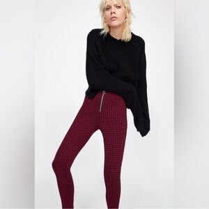 Zara Basic Red and Black Checkered pants